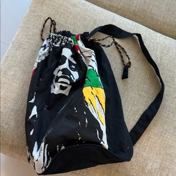 NWOT Bob Marley Black and Multicolor Drawstring Backpack